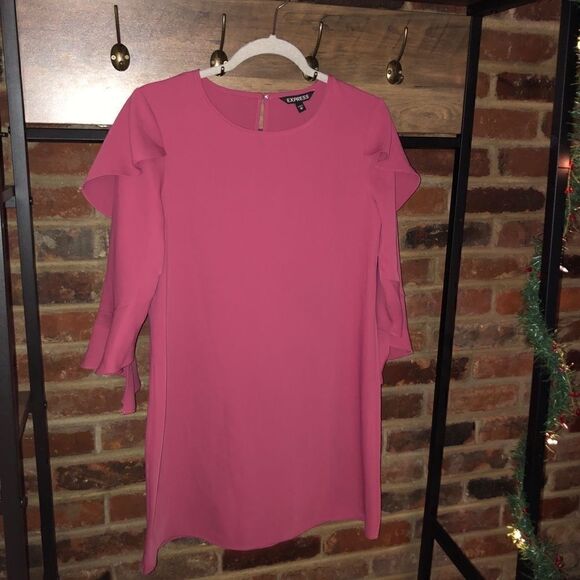 Express Pink Ruffle Long Sleeve Dress - Sz XS - Picture 4 of 15